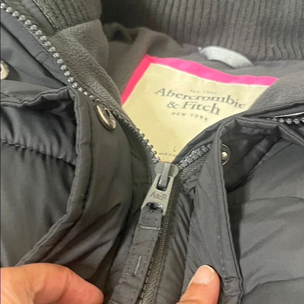 Y2K Abercrombie & Fitch Puffer Jacket Large Gray‎ Hooded Full Zip Fleece Lined